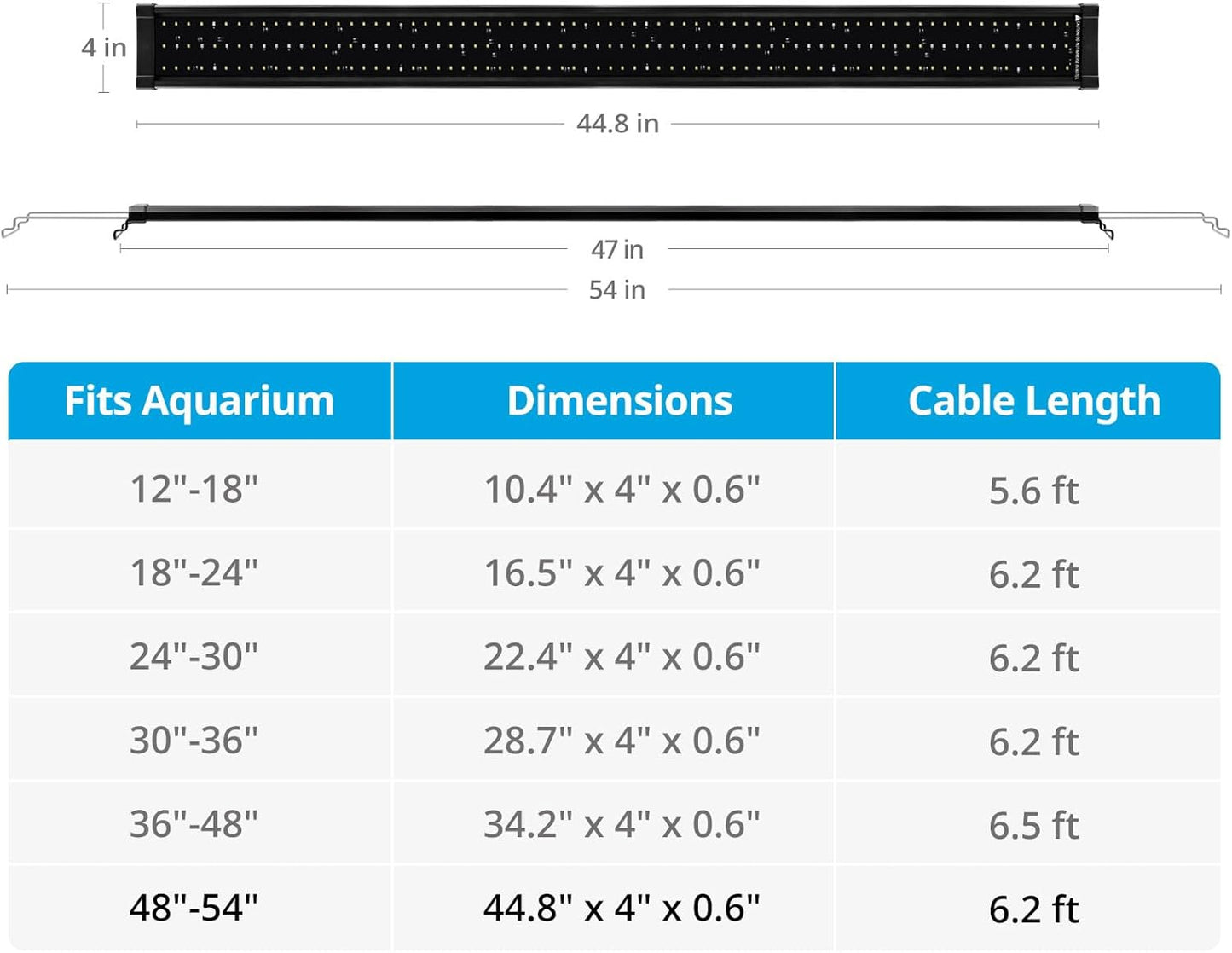Classicled plus LED Aquarium Light with Timer, 32 Watts, for 48 to 54 Inch Fish Tank Light, Daylight and Moonlight Cycle, Brightness Adjustable