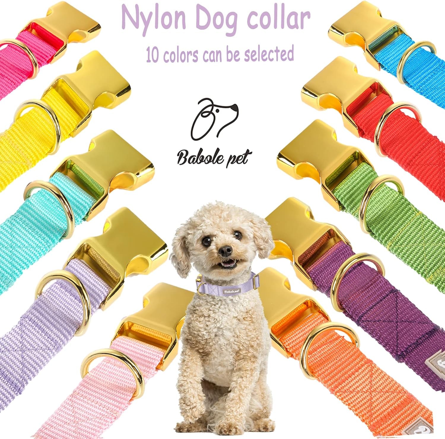 Babole Nylon Dog Collars Lavender for Small Puppy Dog,13 Colors,Adjustable Soft Comfortable Pet Collars with Safety Metal Buckle for Medium Large Boy&Girl&Female Dog(S)