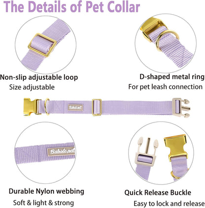 Babole Nylon Dog Collars Lavender for Small Puppy Dog,13 Colors,Adjustable Soft Comfortable Pet Collars with Safety Metal Buckle for Medium Large Boy&Girl&Female Dog(S)