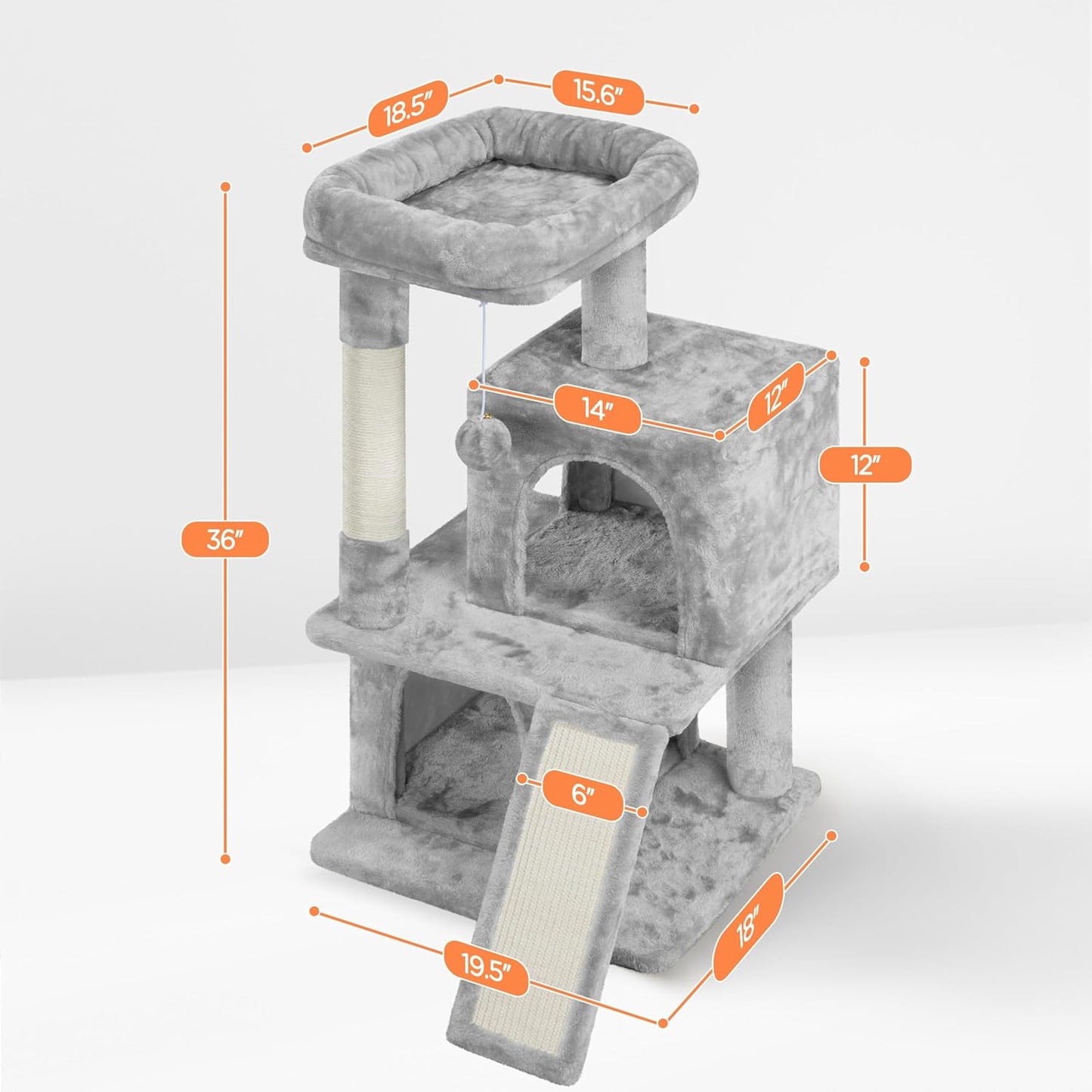36In Cat Tree Cat Tower Play House Climber Stand Furniture with Scratching Post, Plush Perch, Dangling Ball, Two Condo and Ramp, Suit for Kittens, Cats and Pet
